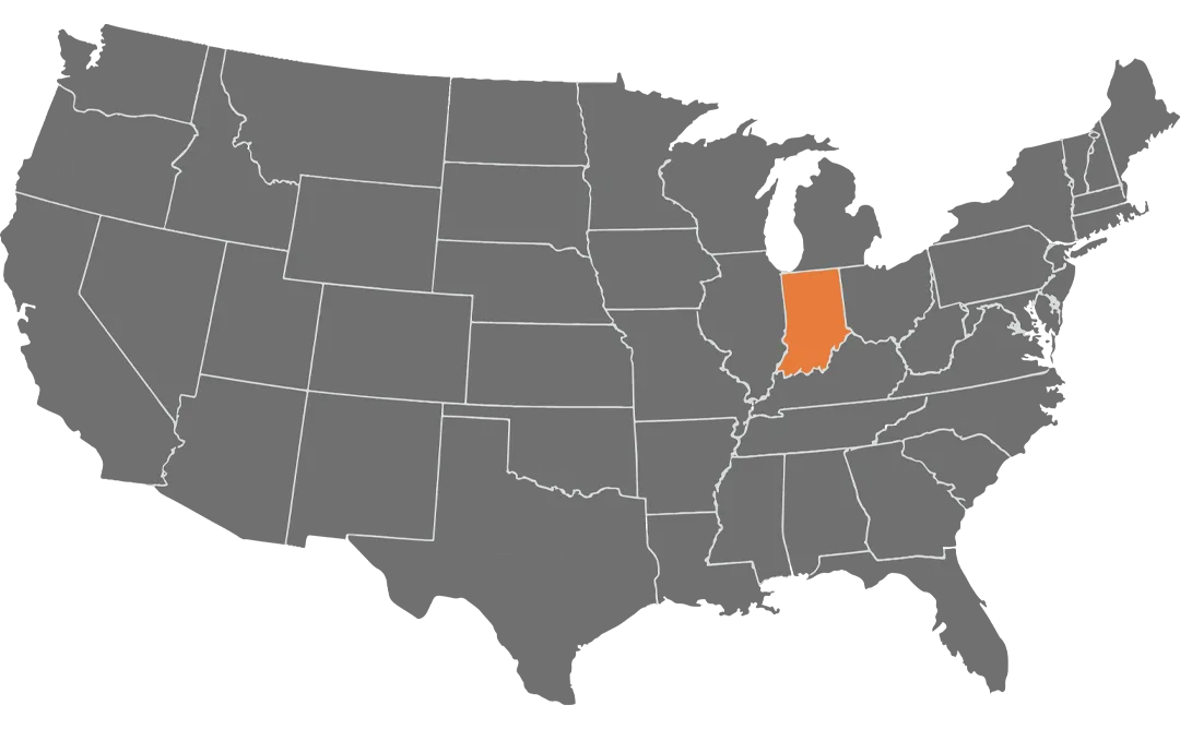Map of the United States showing nationwide delivery coverage from Averlite's Indiana headquarters
